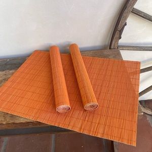 MCM TIKI BAR Place Mats Decor Item Vtg 50’s/60’s Orange Bamboo Woven Set 3 RARE
